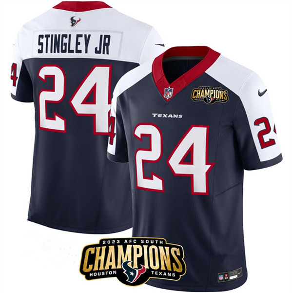 Houston Texans #24 Derek Stingley Jr. Navy White 2023 F.U.S.E. With AFC South Champions Patch And Team Logo Patch Limited Stitched Jersey - Zenithce