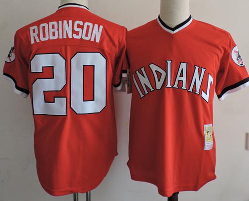 Mitchell And Ness Indians #20 Eddie Robinson Red Throwback Stitched Jersey - Zenithce