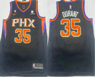 Phoenix Suns #35 Kevin Durant Black 6 Patch Sponsor Icon Swingman Jersey - Zenithce
