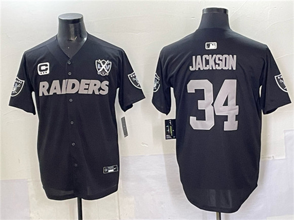 Las Vegas Raiders #34 Bo Jackson Black With Nevada Silver Stat Patch And 65th Anniversary Patch 3-Star C Patch Stitched Jersey - Zenithce