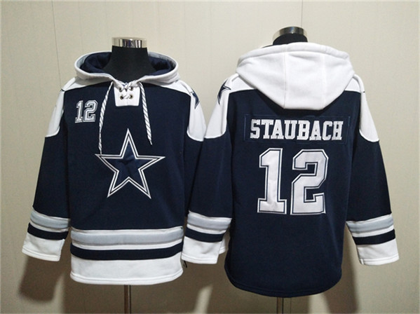 Dallas Cowboys #12 Roger Staubach Navy Ageless Must-Have Lace-Up Pullover Hoodie - Zenithce