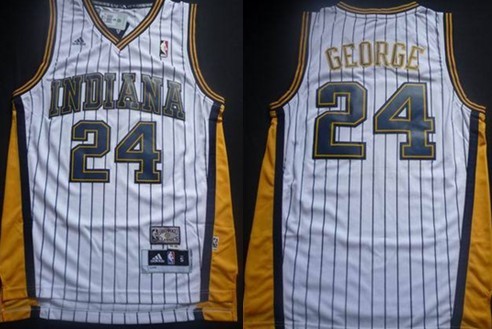 Indiana Pacers #24 Paul George White With Pinstripe Swingman Throwback Jersey - Zenithce