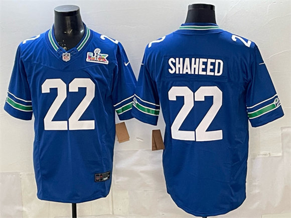 Seattle Seahawks #22 Rashid Shaheed Royal 2025 F.U.S.E. Super Bowl LX Patch Vapor Throwback Limited Stitched Jersey - Zenithce