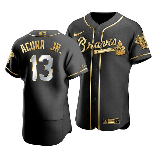 Atlanta Braves #13 Ronald Acuña Jr Black Golden Flex Base Stitched Jersey - Zenithce