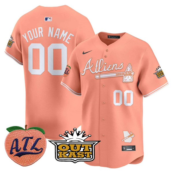 Atlanta Braves Custom Peach 2024 Atliens Peach With Outkast Patch Vapor Limited Stitched Jersey - Zenithce