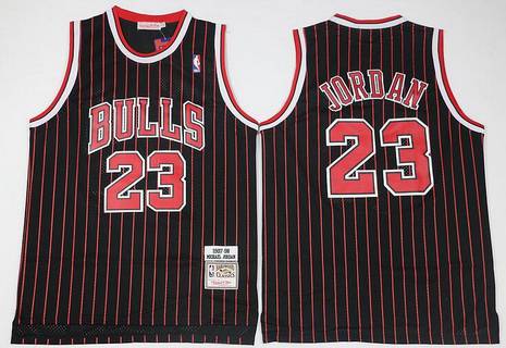 Chicago Bulls #23 Michael Jordan 1997-98 Black Pinstripe Hardwood Classics Soul Swingman Throwback Jersey - Zenithce