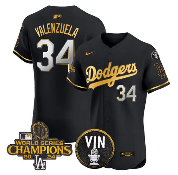 Los Angeles Dodgers #34 Toro Valenzuela Black Gold 2024 World Series Champions With Vin Patch Vapor Limited Stitched Jersey - Zenithce