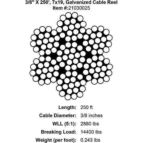 PRO Strand 5/16 X 500′, 7×19, Galvanized Cable Reel - Zenithce