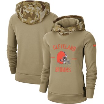 Women's Cleveland Browns Khaki 2019 Salute To Service Therma Pullover Hoodie(Run Small) - Zenithce