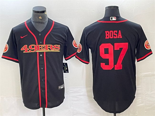 San Francisco 49ers #97 Nick Bosa Black With Patch Cool Base Stitched Jersey - Zenithce