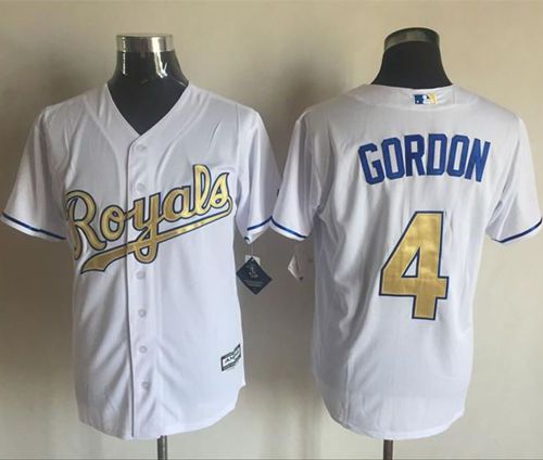 Royals #4 Alex Gordon White New Cool Base 2015 World Series Champions Gold Program Stitched Jersey - Zenithce