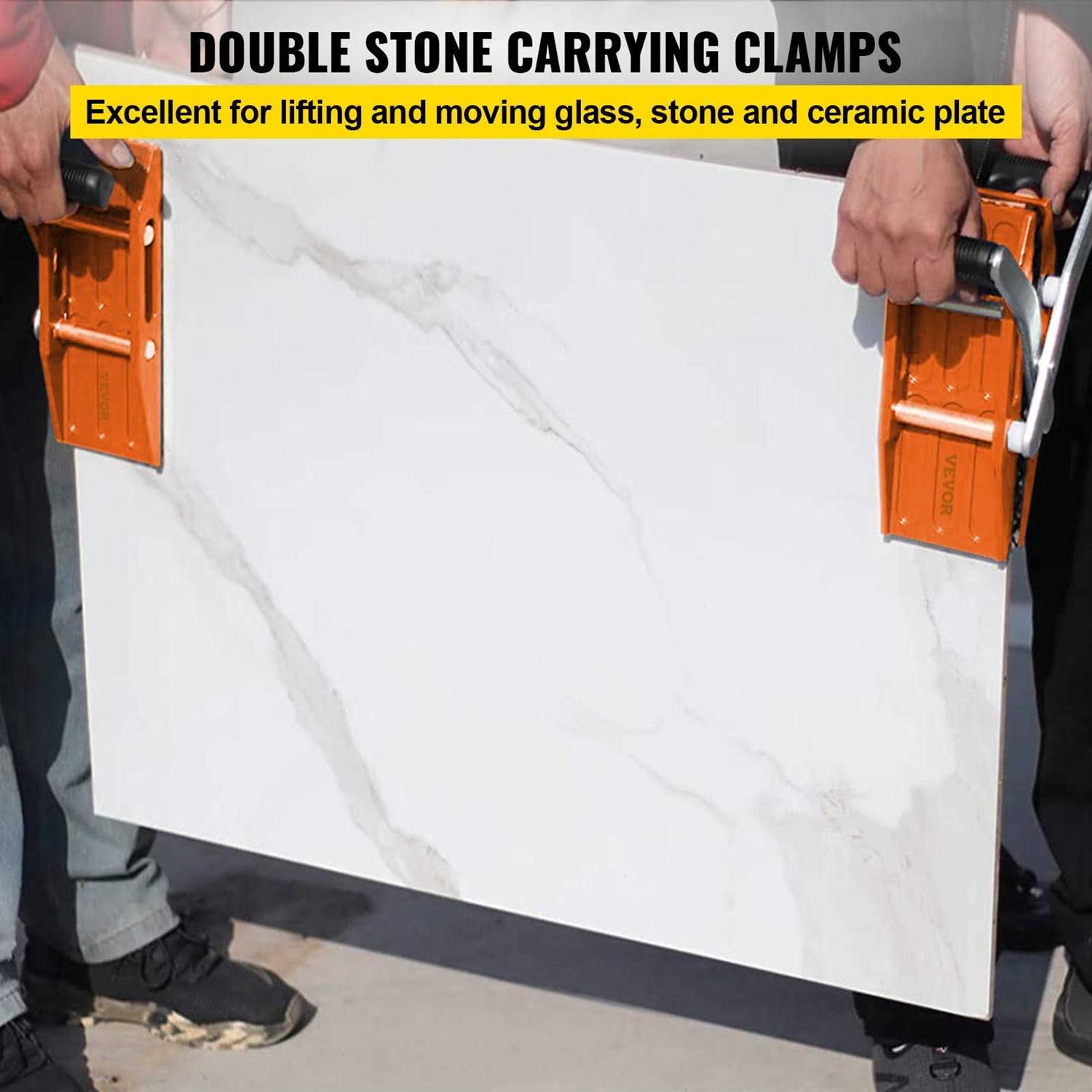 VEVOR 2 PCS Double Handed Stone Carrying Clamps Granite Lifting Tools with Slip-proof Rubber Pads - Zenithce