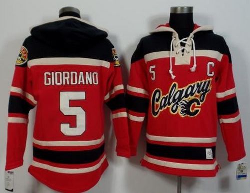 Flames #5 Mark Giordano Red Black Sawyer Hooded Sweatshirt Stitched Jersey - Zenithce