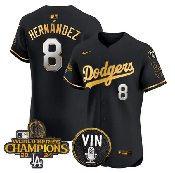 Los Angeles Dodgers #8 Enrique Hernández Black Gold 2024 World Series Champions With Vin Patch Vapor Limited Stitched Jersey - Zenithce