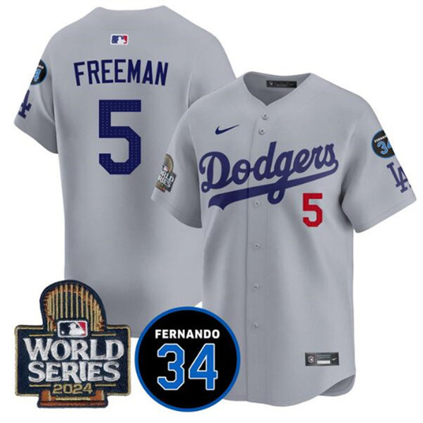 Los Angeles Dodgers #5 Freddie Freeman Gray 2024 World Series With Fernando Memorial Patch Limited Stitched Jersey - Zenithce