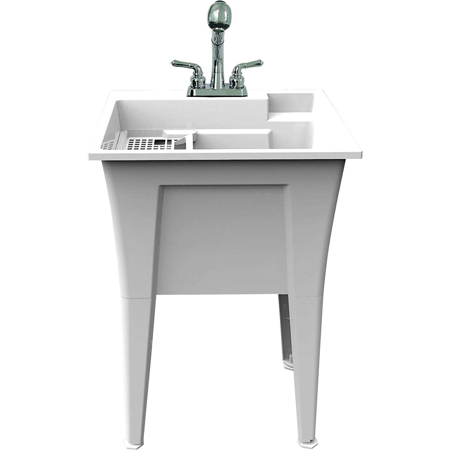 Rugged Tub 24 in. x 22 in. Polypropylene Laundry Sink with 2 Hdl Non Metallic Pullout Faucet and Installation Kit B24GK1 - Zenithce