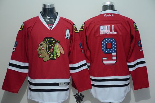 Blackhawks #9 Bobby Hull Red USA Flag Fashion Stitched Jersey - Zenithce