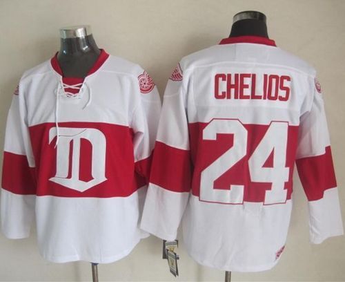 Red Wings #24 Chris Chelios White Winter Classic CCM Throwback Stitched Jersey - Zenithce