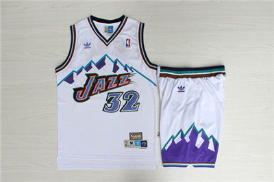 Jazz 32 Karl Malone White Hardwood Classics Jersey(With Shorts) - Zenithce