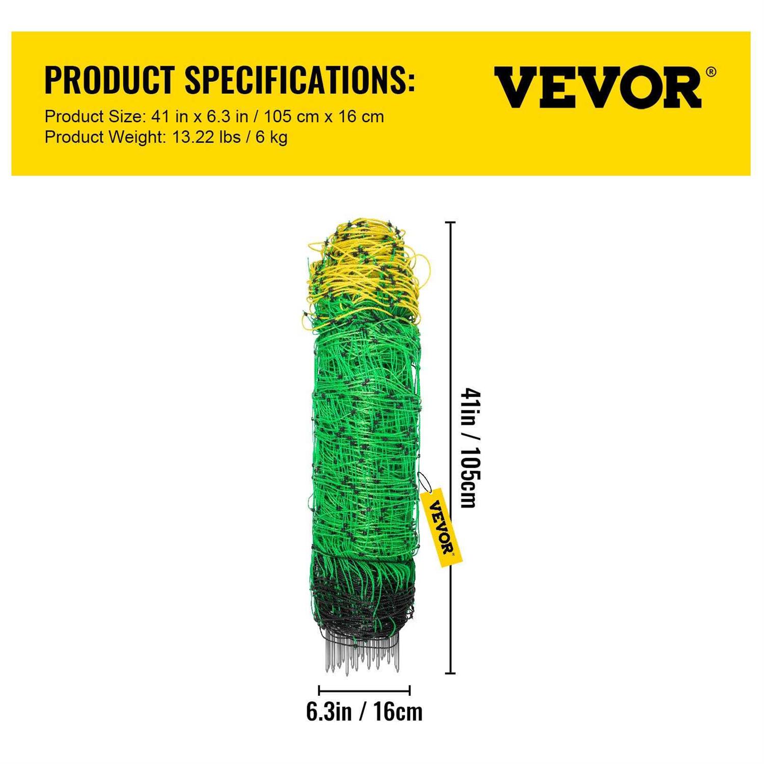 VEVOR Electric Netting Fence Kit Sheep Fencing 35.4 inchh x 164’l with 14 Posts Spikes - Zenithce