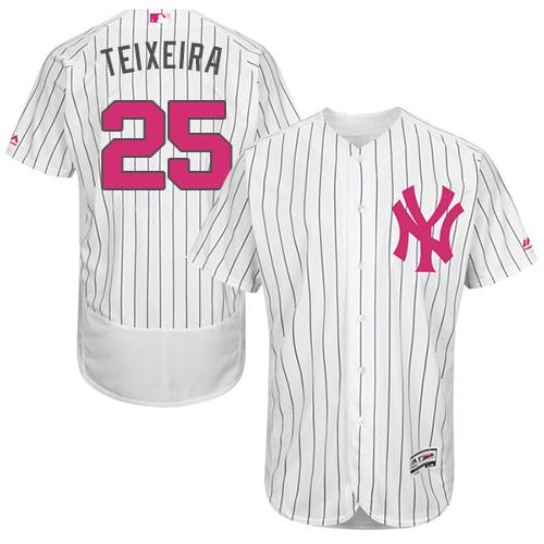 Yankees #25 Mark Teixeira White Strip Flexbase Authentic Collection 2016 Mother's Day Stitched Jersey - Zenithce