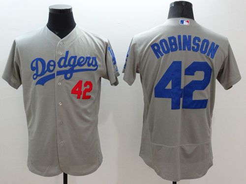 Dodgers #42 Jackie Robinson Grey Flexbase Authentic Collection Stitched Jersey - Zenithce