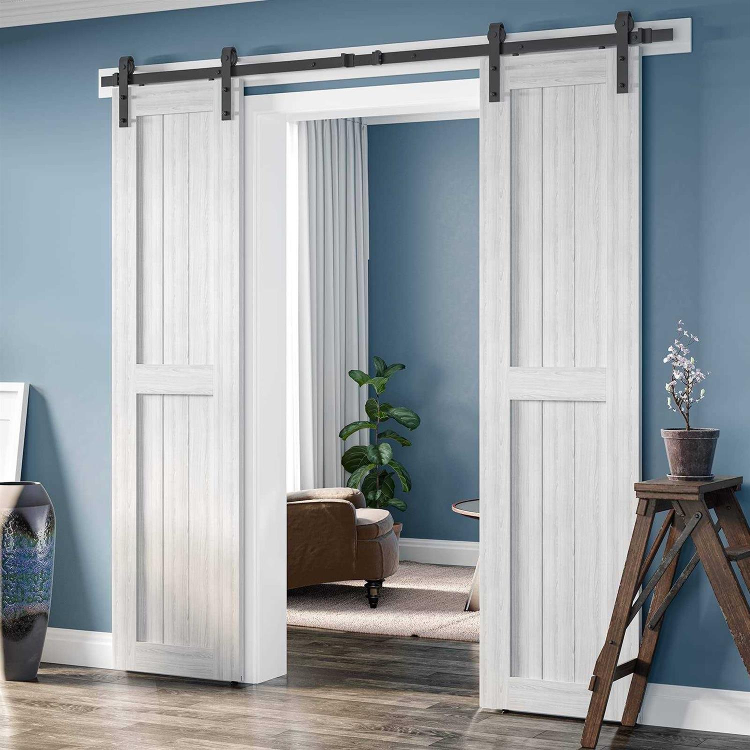Genius Iron Double Barn Door Hardware Classic Design Standard Track with Upgraded Nylon Bearings - Zenithce