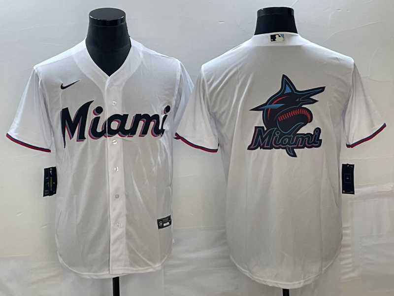Miami Marlins White Team Big Logo Cool Base Stitched Jersey - Zenithce
