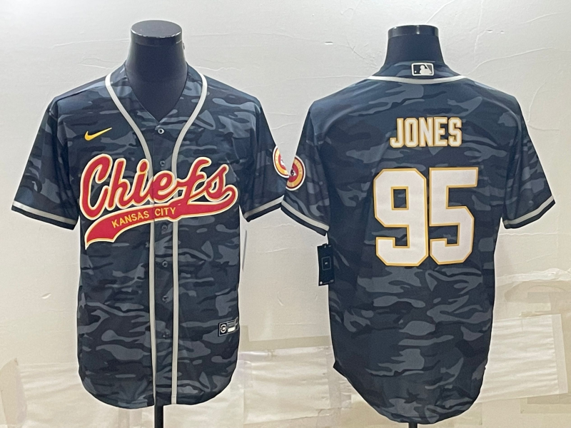 Kansas City Chiefs #95 Chris Jones Grey Camo With Patch Cool Base Stitched Baseball Jersey - Zenithce