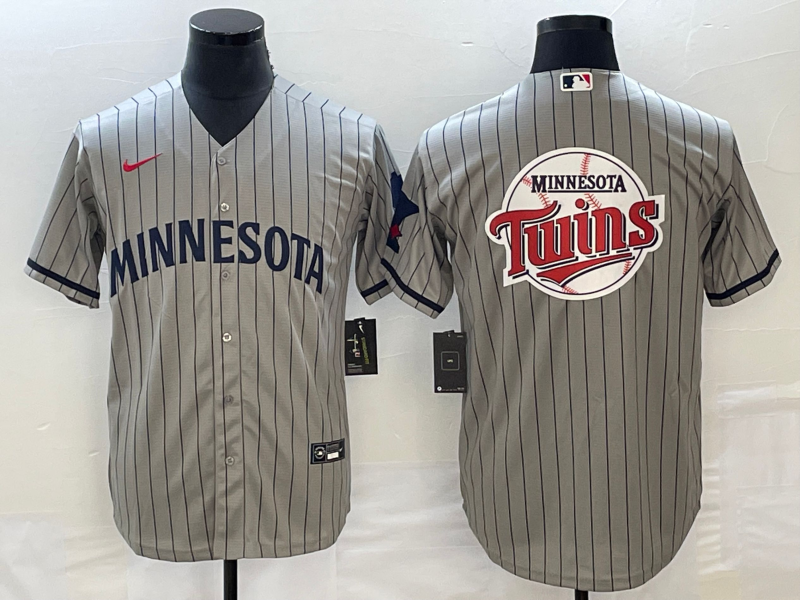 Minnesota Twins Gray Team Big Logo Cool Base Stitched Jersey - Zenithce