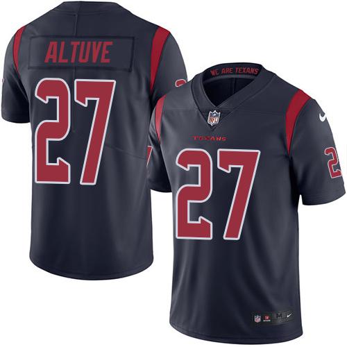 Texans #27 Jose Altuve Navy Blue Stitched Limited Rush Nike Jersey - Zenithce