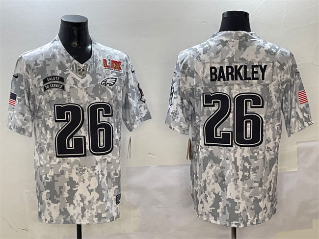 Philadelphia Eagles #26 Saquon Barkley 2025 Super Bowl LIX Patch F.U.S.E. Arctic Camo Salute To Service Limited Stitched Jersey - Zenithce