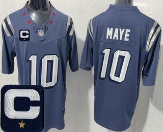 New England Patriots #10 Drake Maye Limited Gray Rivalries Captain Patch FUSE Vapor Jersey - Zenithce