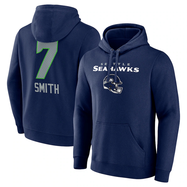 Seattle Seahawks #7 Geno Smith Navy Team Wordmark Player Name Number Pullover Hoodie - Zenithce