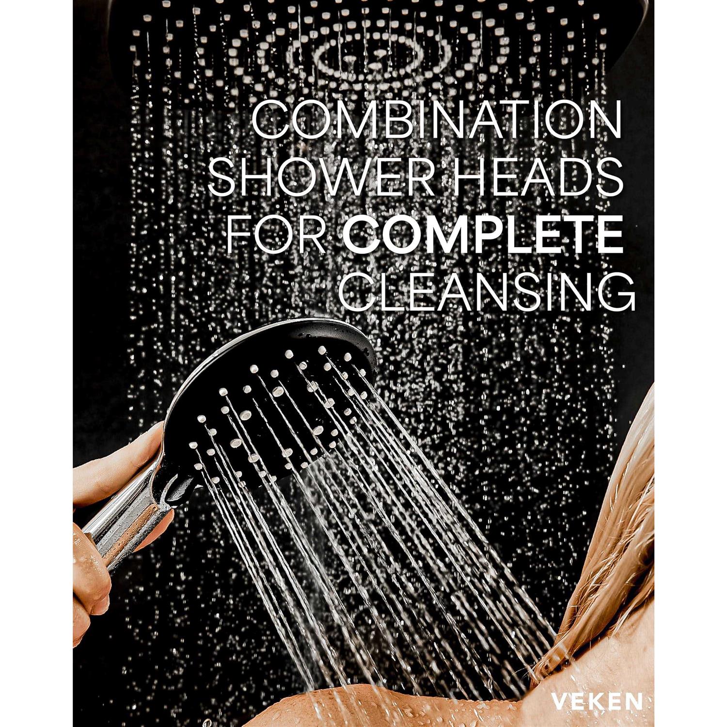 Veken 12 Inch High Pressure Rain Shower Head -Shower Heads with 5 Modes Handheld Spray Combo - Zenithce