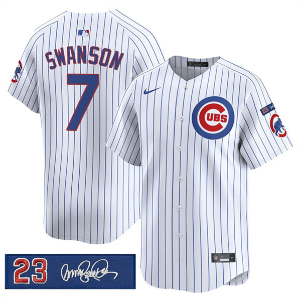 Chicago Cubs #7 Dansby Swanson White Pinstripe 'Ryne Sandberg Tribute' Vapor Limited V3 Stitched Jersey - Zenithce