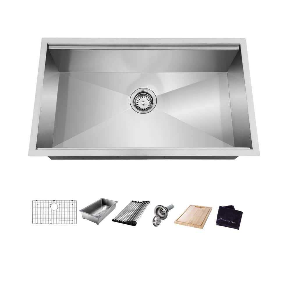 Glacier Bay All-in-One Undermount Stainless Steel Single Bowl Kitchen Workstation Sink with Accessories Kit - Zenithce
