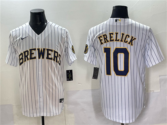 Milwaukee Brewers #10 Sal Frelick White Pinstripe 2025 With Patch Stitched Jersey - Zenithce