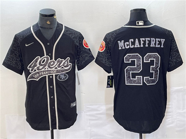 San Francisco 49ers #23 Christian McCaffrey Black Reflective With Patch Cool Base Stitched Jersey - Zenithce