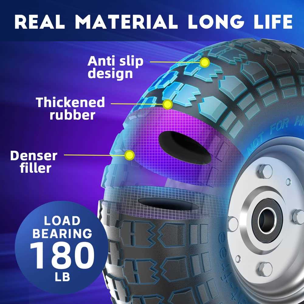 Winisok 4.10/3.50-4 Tire Wheels Flat Free 10 Heavy Duty Solid Replacement Tire With 5/8” Bearings For Wagon/wheelbarrow/hand Truck/Generators - Zenithce