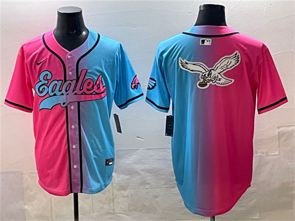 Philadelphia Eagles Team Big Logo Pink Blue Limited Stitched Jersey - Zenithce