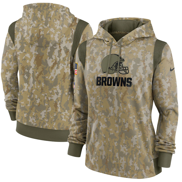Women's Cleveland Browns 2021 Camo Salute To Service Therma Performance Pullover Hoodie(Run Small) - Zenithce