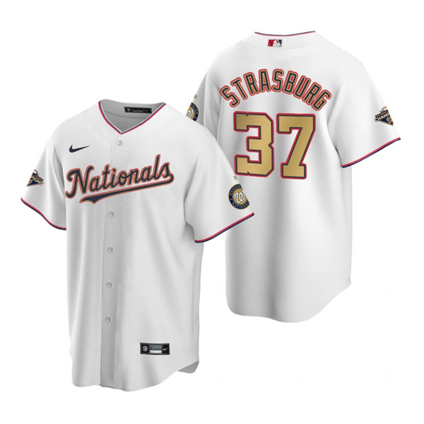 Washington Nationals #37 Stephen Strasburg White 2020 Gold Program Stitched Championship Jersey - Zenithce