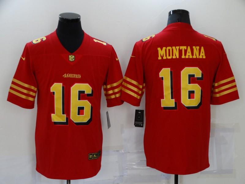 San Francisco 49ers #16 Joe Montana Red Gold Vapor Untouchable Limited Stitched Jersey - Zenithce