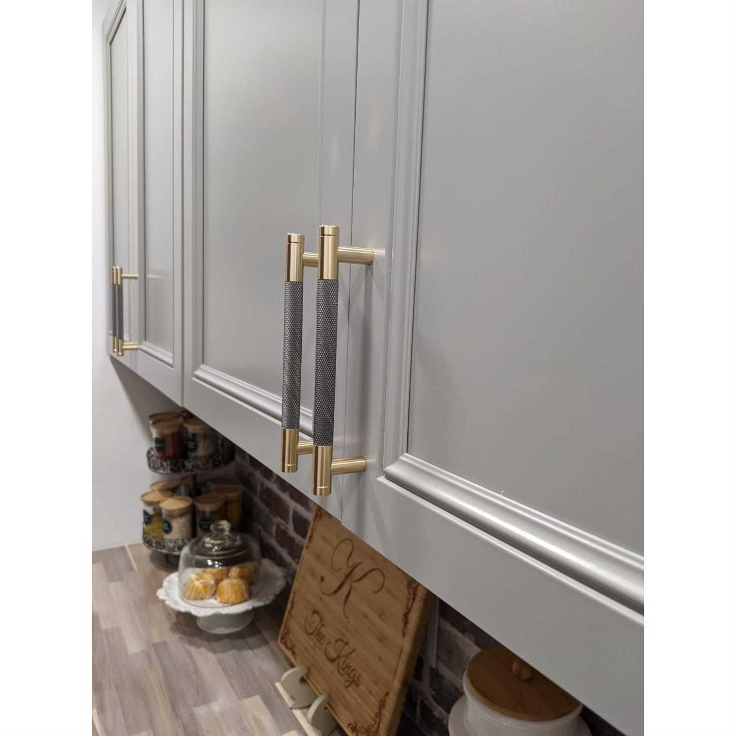 Westablize 24 Pack Bar Cabinet Pulls Gold and Grey Knurled Handles for Brushed Gold Drawer Pulls Cupboard - Zenithce