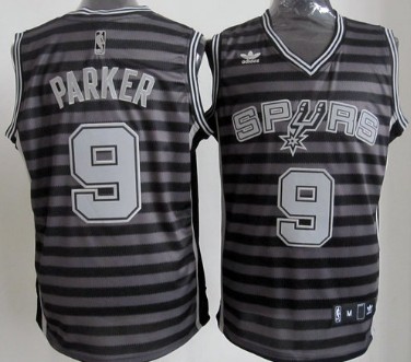 San Antonio Spurs #9 Tony Parker Gray With Black Pinstripe Jersey - Zenithce