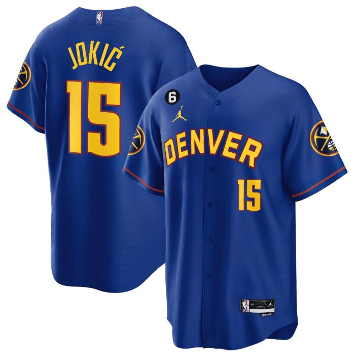 Denver Nuggets #15 Nikola Jokic Blue With No.6 Patch Stitched Jersey - Zenithce
