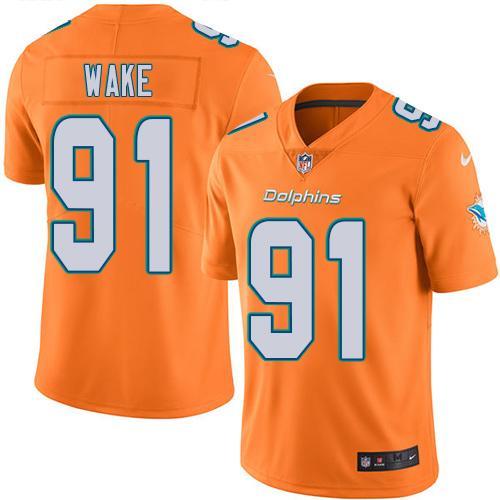 Dolphins #91 Cameron Wake Orange Stitched Limited Rush Nike Jersey - Zenithce