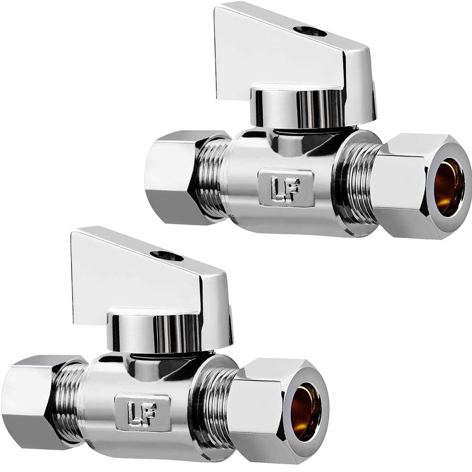 Minimprover 2 Pack Premium Brass 1/4 Compression x 1/4 Compression Angle Valve Quarter Turn Water Straight Angle Valve - Zenithce