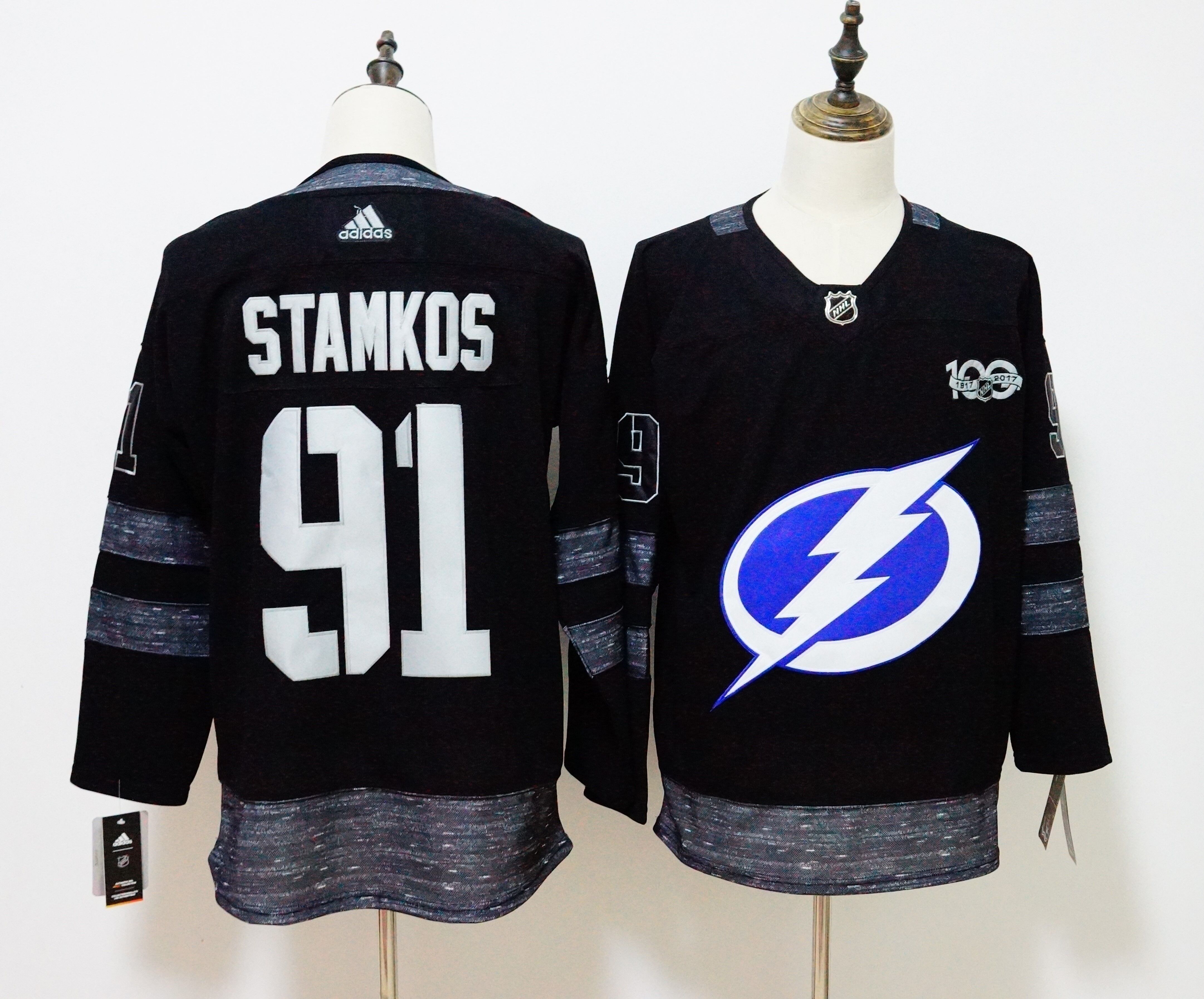 Tampa Bay Lightning #91 Steven Stamkos Black 1917-2017 100th Anniversary Adidas Jersey - Zenithce